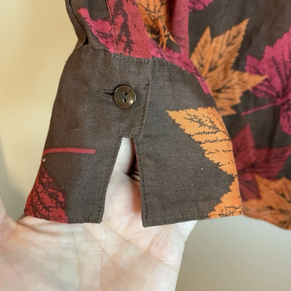 Coldwater Creek Button Top Blouse Size M Fall Brown Red‎ Orange Leaf - Picture 4 of 6